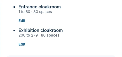 The museum fixture stations with their own number ranges and storage locations.